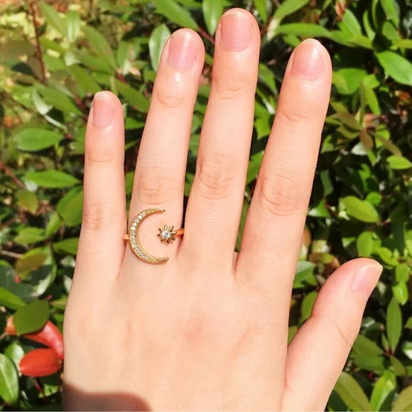 Star Moon 925Silver Ring Size Adjustable Ring - Picture 2 of 7